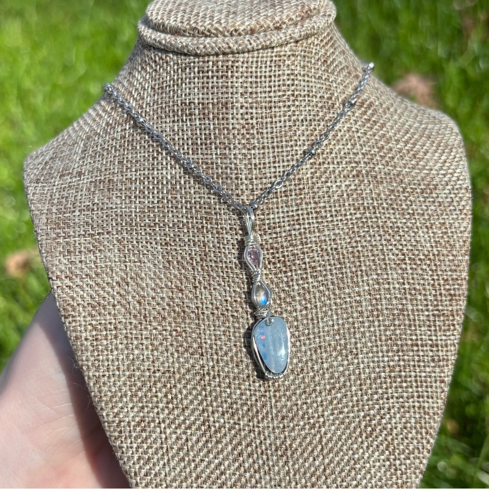 Boulder Opal, Labradorite, Amethyst Stack Pendant - image 6